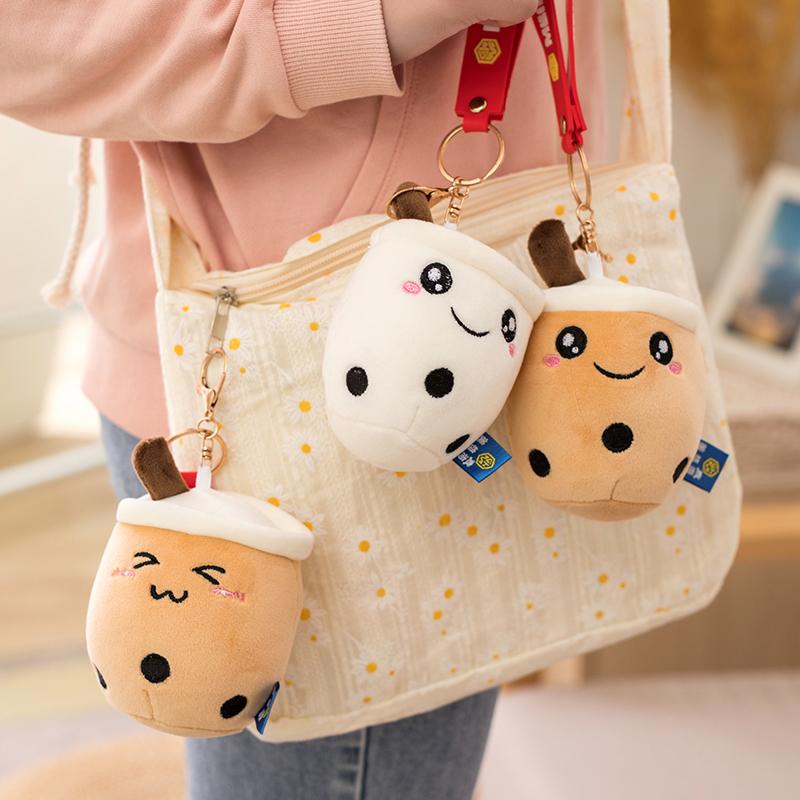 1pc 10cm kawaii Cartoon Fruit Bubble Tea Cup Keychain Plush Toys Lovely Bag Plush Pendant Dolls Cute Ornaments for Baby Girls