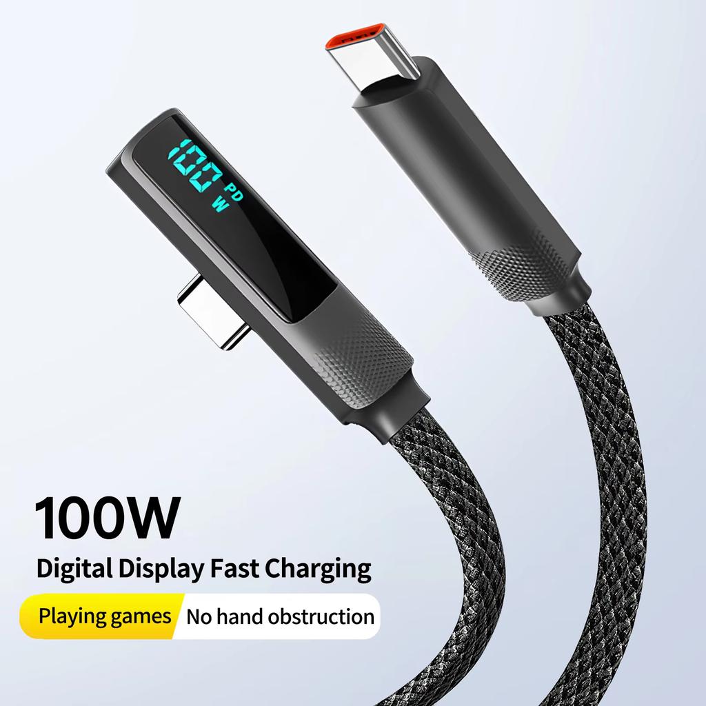 90° LED Digitalanzeige USB-C auf Typ C Ladekabel Schnellladekabel für iPhone 17/16/15 Pro Max Samsung Galaxy S25/S24