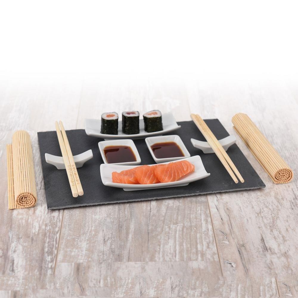 2x Sushi Serving Set Stone Tray Bowl Chopsticks Mat Gift