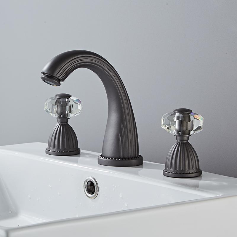Rubinetto per Lavabo Grigio Canard Rubinetto per Lavabo da Bagno a 3 Fori a Larga Apertura Oro/Nero/Cromo Miscelatore per Lavabo Rubinetto Acqua Calda e Fredda Nuovo