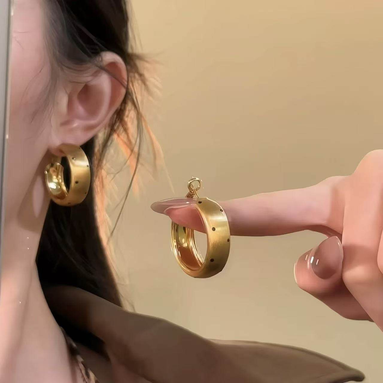 Винтажные Серьги-Кольца в Горошек с Щеткой Большие Акцентные Круглые Серьги для Женщин Роскошные Минималистичные Преувеличенные Модные Украшения