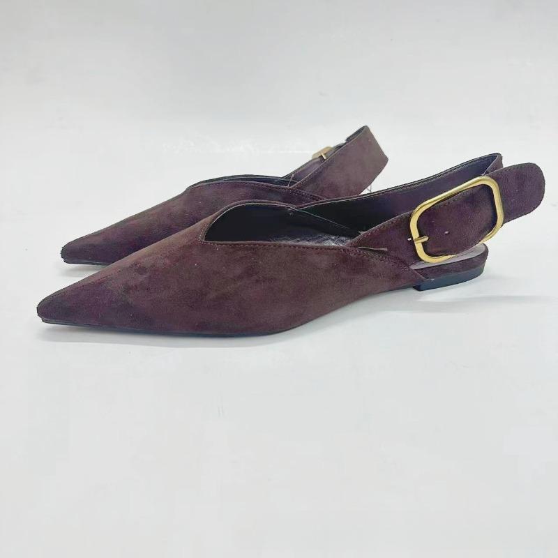 Sexy Pointed Toe Women Flats High Quality Faux Suede Buckle Strap  Slingbacks  Office Daily Ladies Mules Shoes