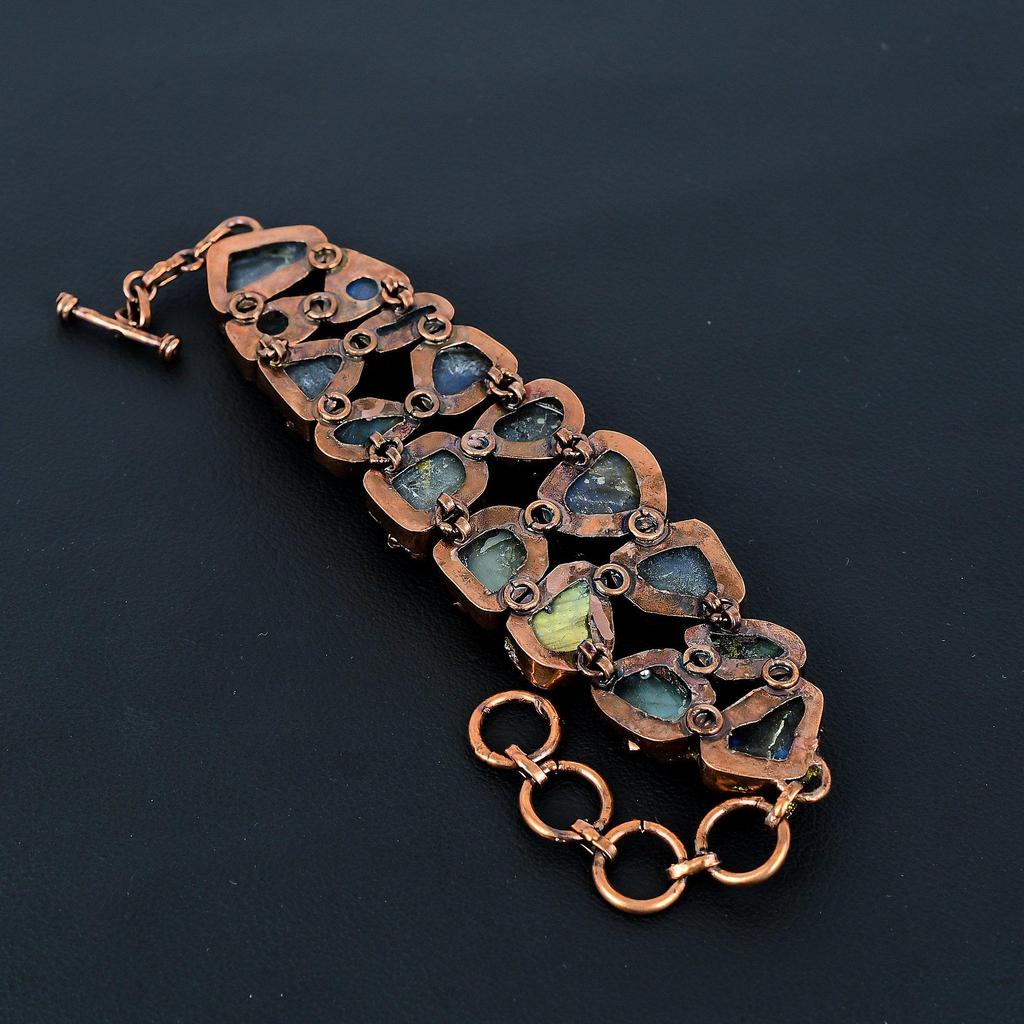 Labradorite Handmade Gemstone Bracelet, Copper Electroformed Bracelet Antique Jewelry, Adjustable Bracelet Engagement Gift