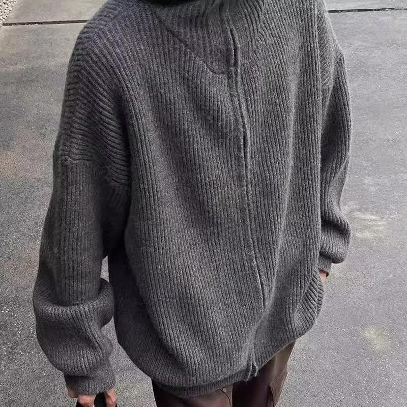 Unisex American Retro Zippered Hoodie Cardigan for Spring & Autumn - Lazy Style Casual Knitwear