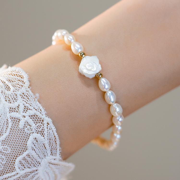 100% Natural Freshwater Pearl Sweet Rose Flower 14K Gold Filled Ladies Beads Bracelet For Women Gifts Cheap