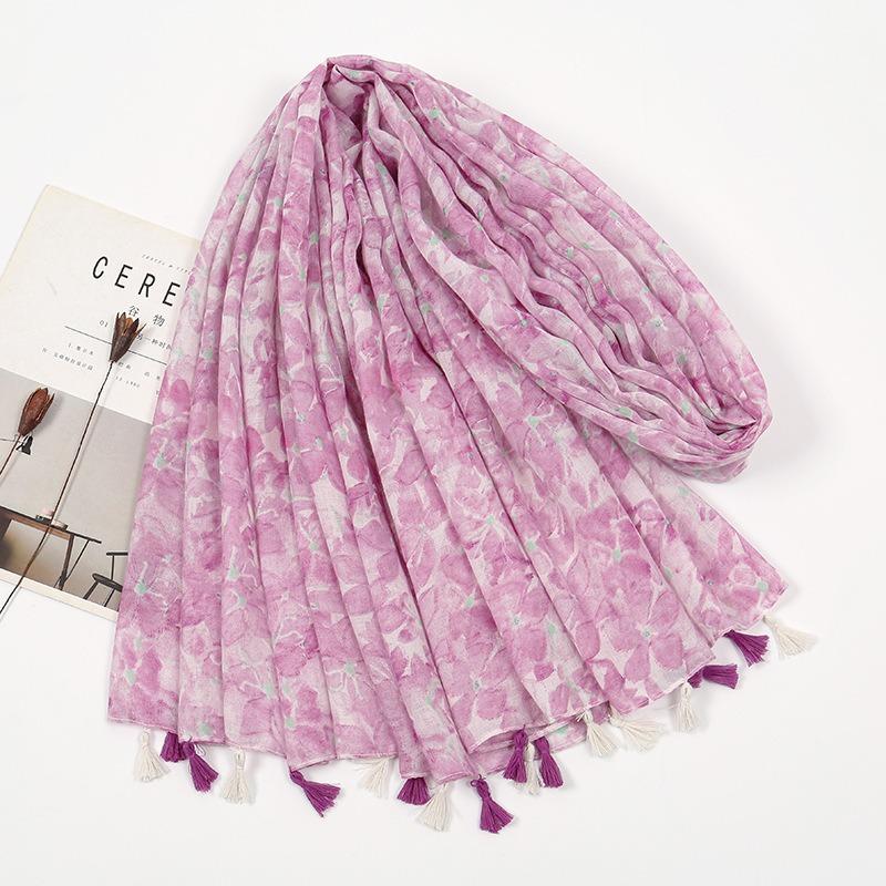 Xiyin cotton and linen feel scarf retro travel photo hanging beard tassel silk scarf shawl women