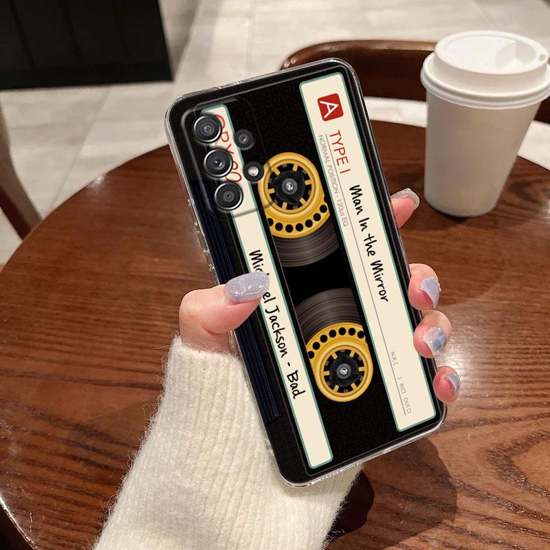 Vintage Music Tapes Cassette For Samsung Galaxy A55 Case A54 A52 A53 5G A15 A14 A13 A21S A23 A51 A34 A35 A33 A32 A72 Clear Cover