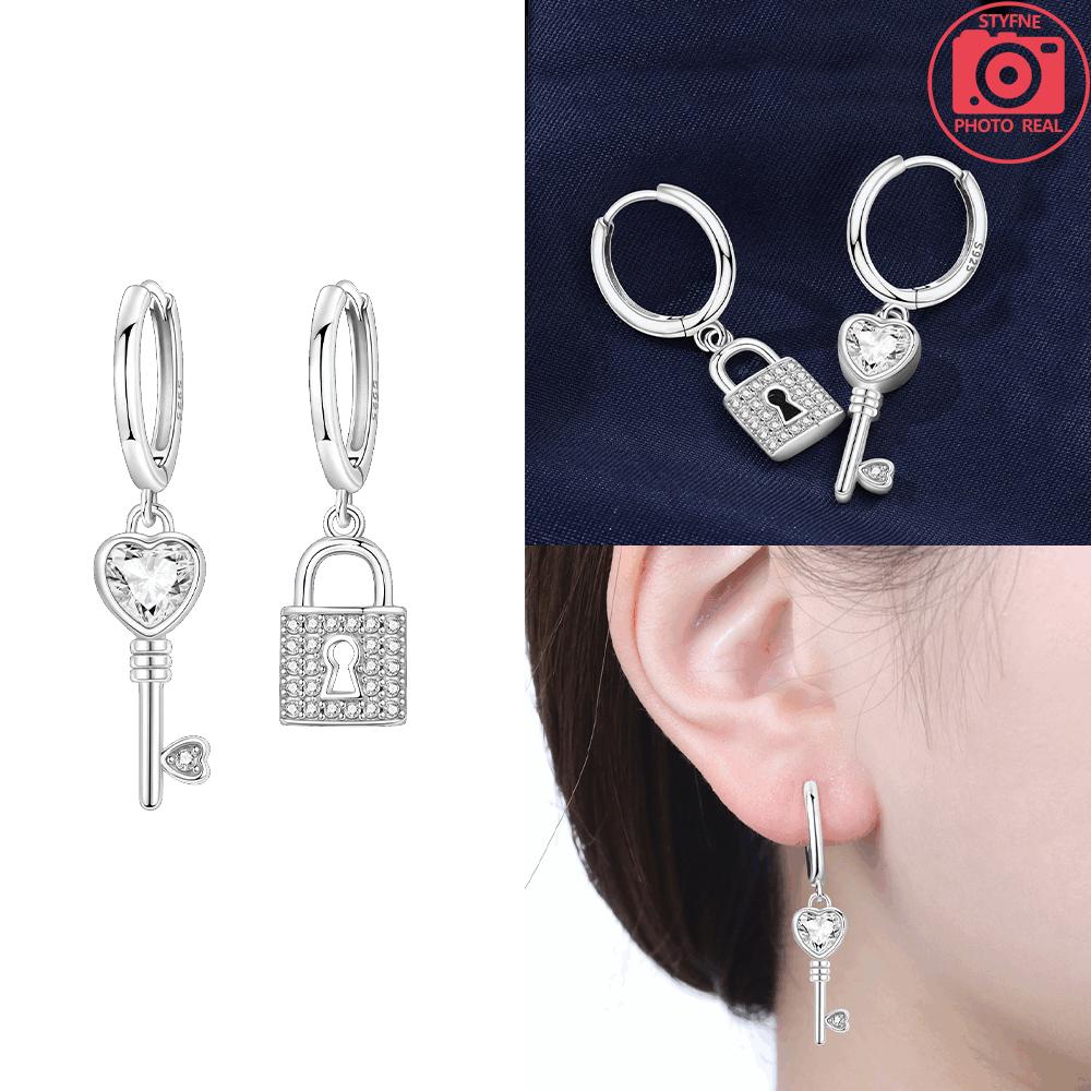 

Authentic copper Fourleaf Shamrock Colored Earring Blue Zircon Snowflake Key Lock Earring Jewellery Fine Anniversary Gift Set