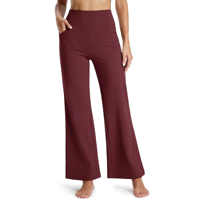 Women's Fleece Lined Wide Leg Yoga Pants Waterproof High Waist Business Pants Winter Warm Sweatpants with Pockets