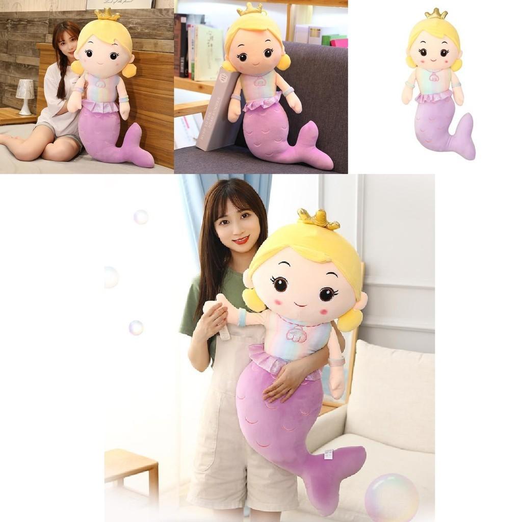 Cute Mermaid Plush Pillow Toy For Girls, Princess Bed Decor, Soft Velvet Stuffed Doll