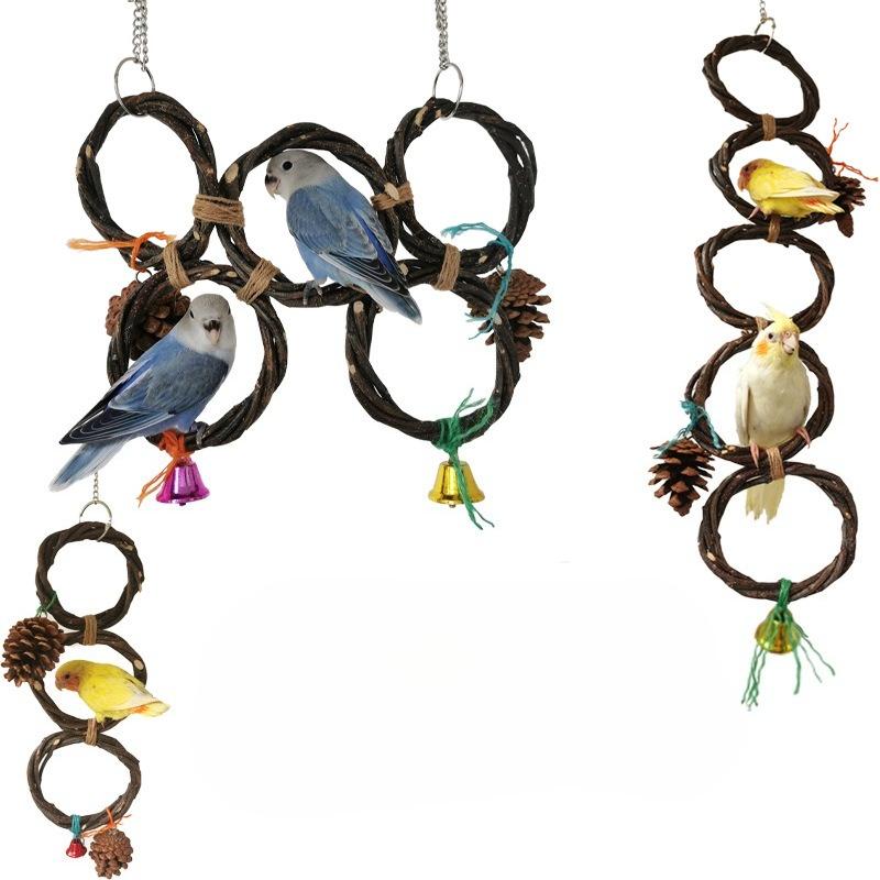 Papageienringe, Vogel-Apfelzweige, Handgeflochtene Ringe, Vogel-Schaukelspielzeug, Nagmaterial für Haustier-Papageienkäfige