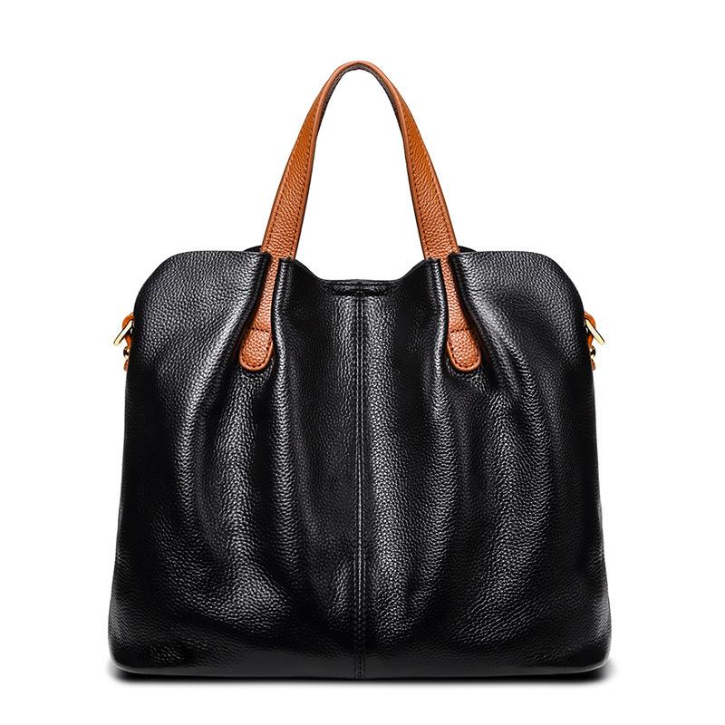 

Genuine Leather Women s Bags Fashion Commute Handbags Solid Color Tote Messenger Luxury Designer Shoulder Cossbody Bag Female чёрный