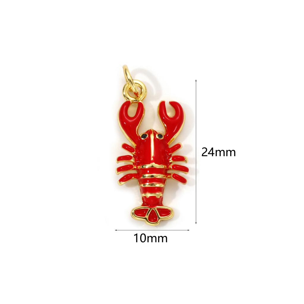 1 Piece Brass Ocean Jewelry Charms 18K Gold Plated Red Enamel Lobster 3D Pendant For DIY Necklace Jewelry Making