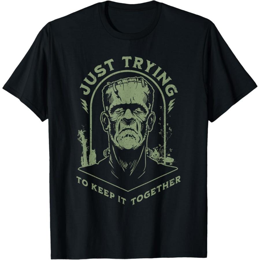 AANGED Забавная футболка с Монстром Франкенштейна «Просто стараюсь держаться» S