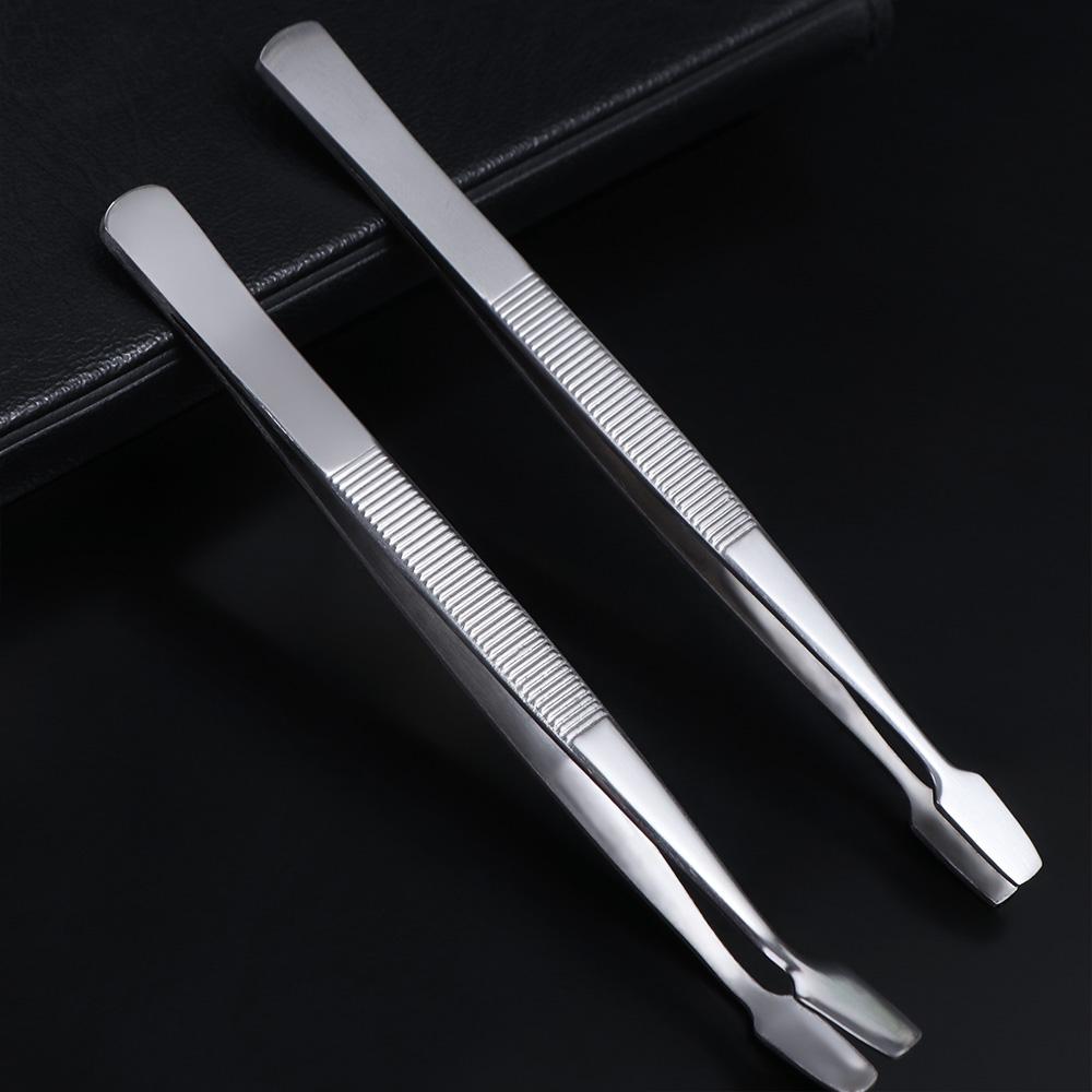 Stainless Steel Flat Mouth Eyelashes Tweezers Professional False Eyelash Aids Eyebrow Pliers Straight/Elbow Eyelash Extension