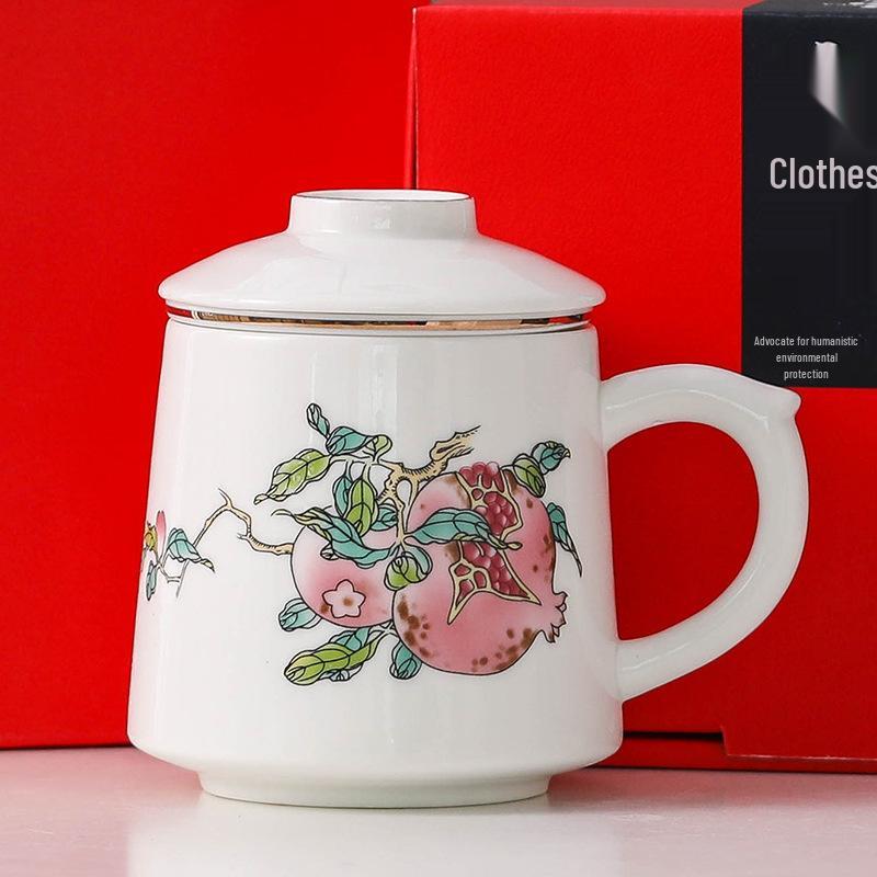 Guochao Style Ceramic Teacup with Filter - Chinese Tea & Water Separation, Customizable Logo for Office Gift