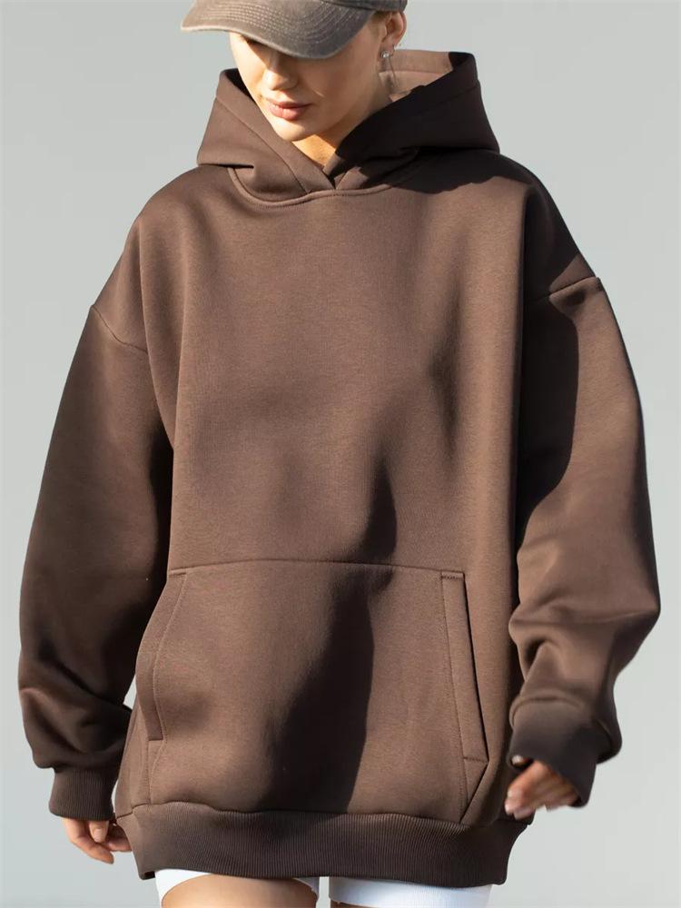 Women's Fashion Solid Color Hooded Loose Plug Sleeve Drawstring Loose Sweatshirt