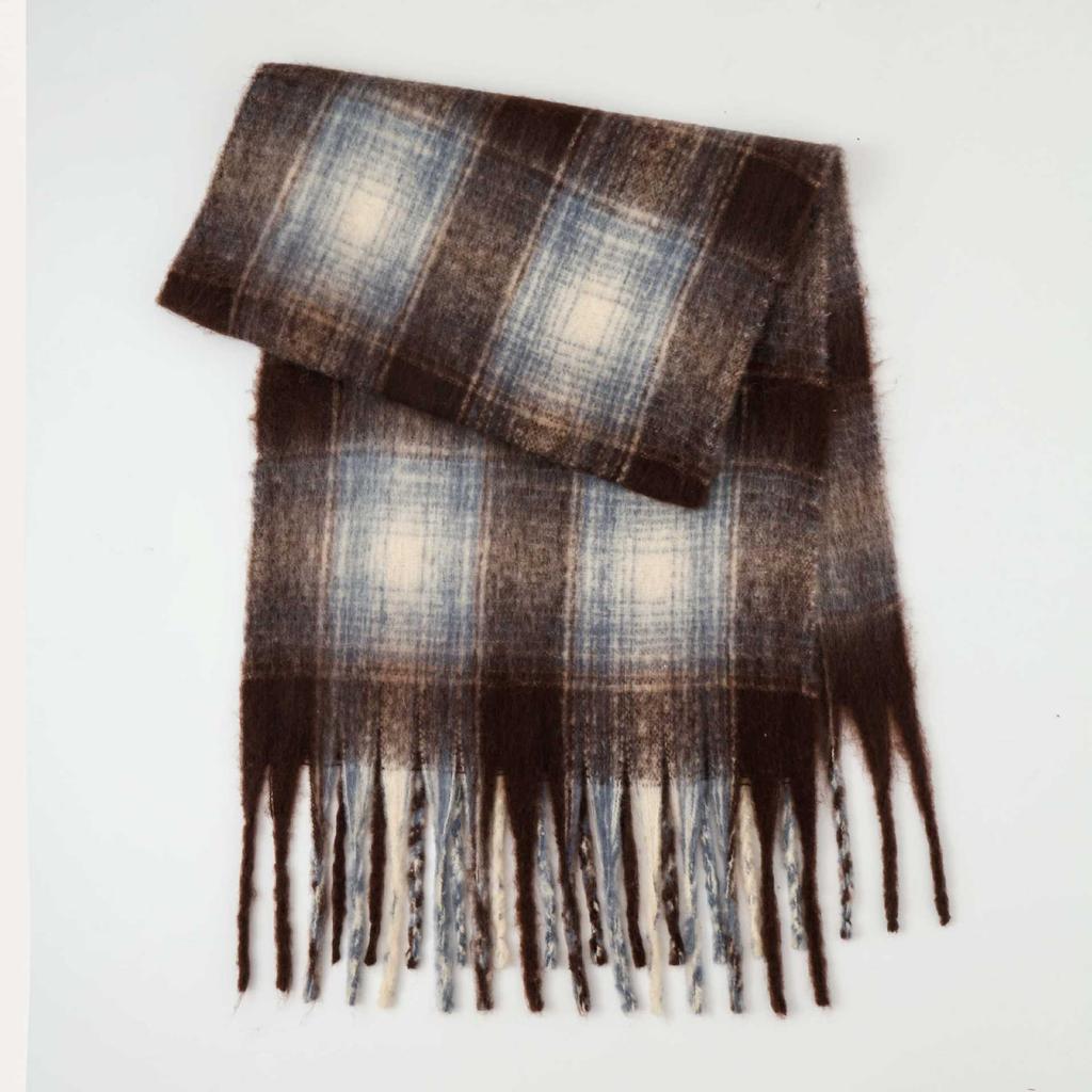 Winter Mohair Plaid Fringed Scarf Women's Thickened Warm High-end Scarf Simple Versatile Fashion Scarf