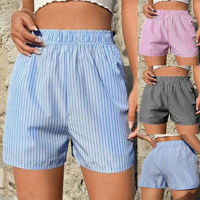 Women's Y2K Stripes Boxer Shorts Casual Pajama Shorts Elastic Band Loose Lounge Sleep Shorts Swim Beach Shorts