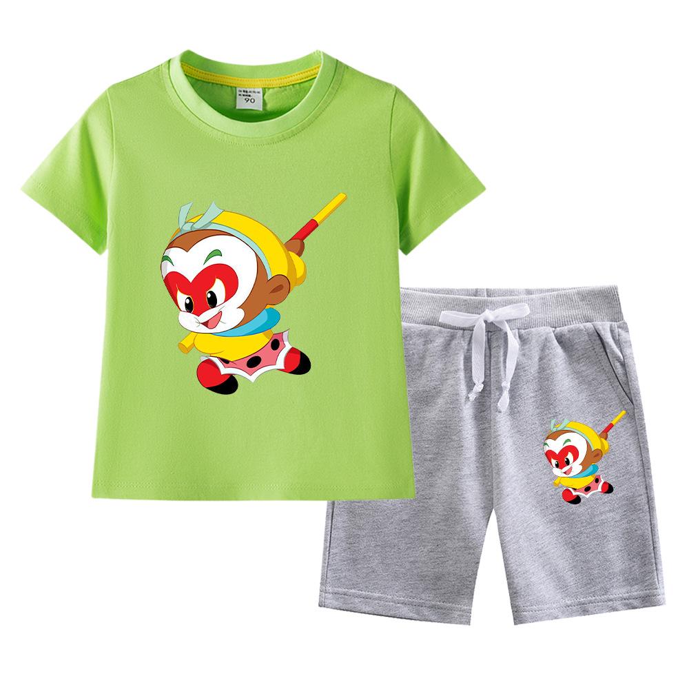 Sun Wukong Boys' Summer 2023 Cotton Outfit: Short Sleeve T-shirt & Shorts Two-Piece Set