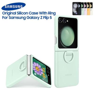 Original Samsung Galaxy Z Flip5 Silikonhülle mit Ring Soft-Touch-Schutzrückseite für Galaxy Z Flip 5 stoßfeste Abdeckung
