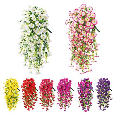 Artificial Hanging Flowers Uv Resistant Fake Plastic Faux Hanging Plants Morning Glory Vines Home Garden Wedding Wall Decor