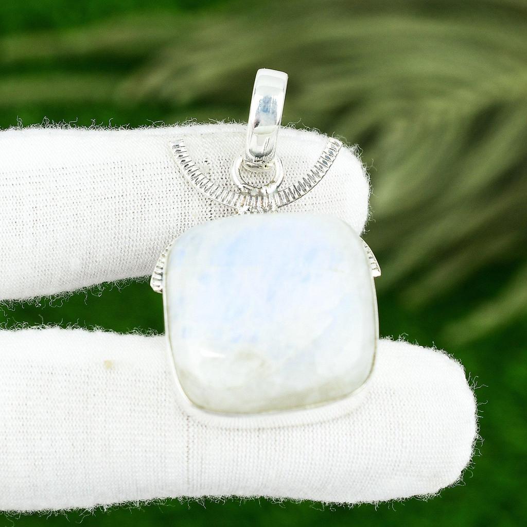 Natural Rainbow Moonstone Daughter Bezel Artisan Boho Pendant Jewelry 925 Silver