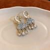 Unique Design Blue Rhinestone Ear Buckle Cloud Fringed Earrings