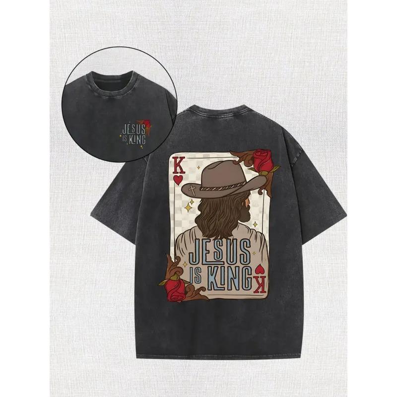 

European sizes Men S Double-Sided Washed T-Shirt with King of Hearts Design | Streetwear Casual Tee for Outdoor Adventures | Crew Neck, Regular Fit S чёрный