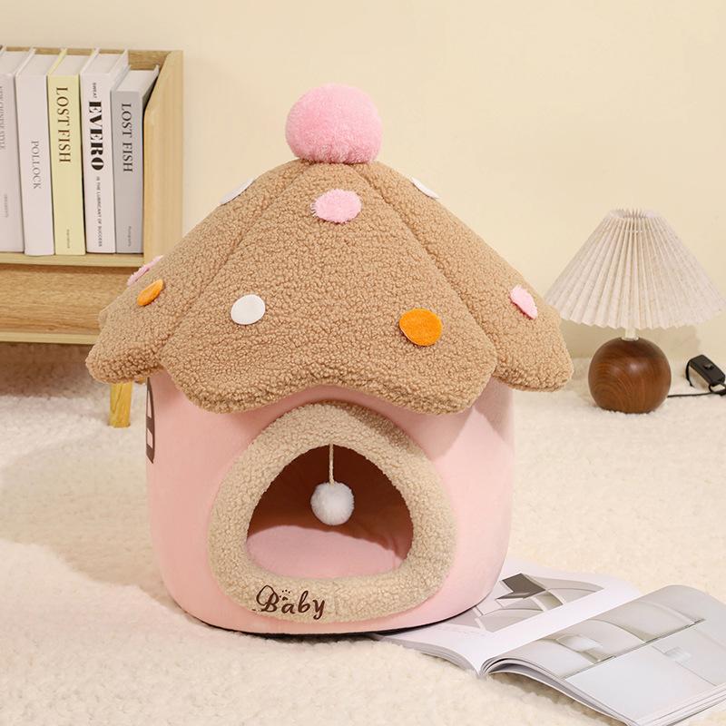 

Mushroom Cat House Warm Winter Pet Bed Removable Cover for Cats Dogs Small Pets 39x39cm