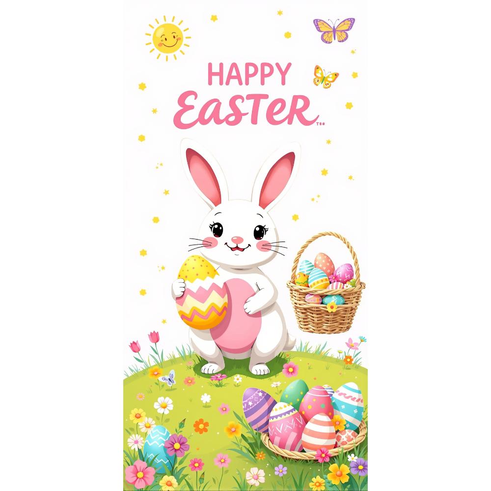 Happy Easter Door Cover Funny Bunny Lining for Doors Easter Spring Colorful Eggs Rabbit Flower Backdrop Home Door Decoration New