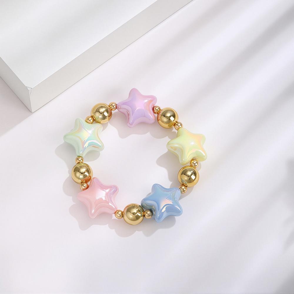 Dopamin Farbstern Armband Halskette Süß Niedlich Feiertagsstil Handarbeit Klein Frisch Perlen Nische Halskette