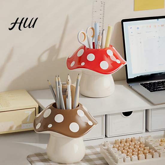 Durable Resin Pencil Holder Cute Mushroom Pen Holder, Desktop Organizer with Non-Slip Thick Stable Base, Non-toxic Desk Accessory for Modern