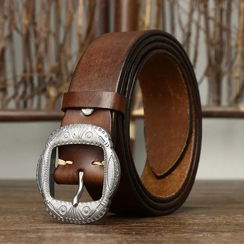 3.8CM Pure Cowhide High Quality Genuine Leather Belts for Men Brand Strap Male Pin Buckle Vintage Jeans Cowboy Cintos Luxury