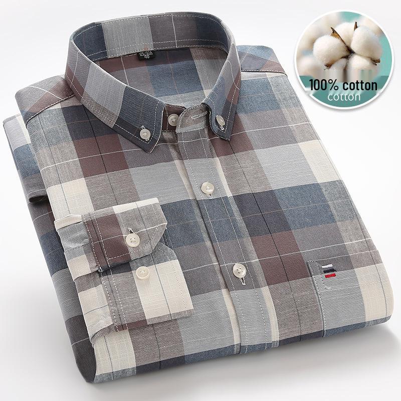 Men's 100% Cotton Plaid Oxford Long Sleeve Casual Business Shirt