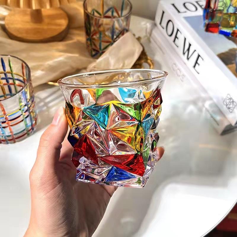Painted whiskey glass crystal glass holiday gift designer same style
