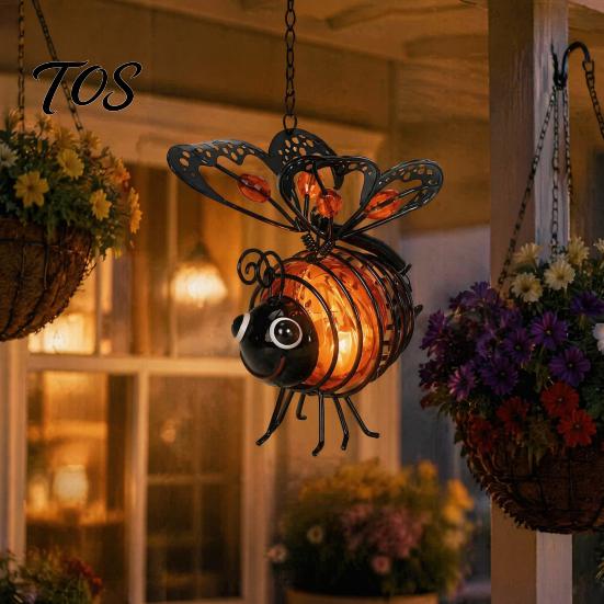 Automated Dusk to Dawn Lighting Solar Bee Garden Light, Outdoor Solar-Powered Metal Lantern, Waterproof Creative Ornaments for Hanging Light