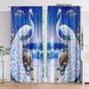 2pcs Elegant Peacock Print Curtains - Vibrant Blue & White on Seaside Scene   Light-Filtering Polyester Drapes with Rod Pocket De