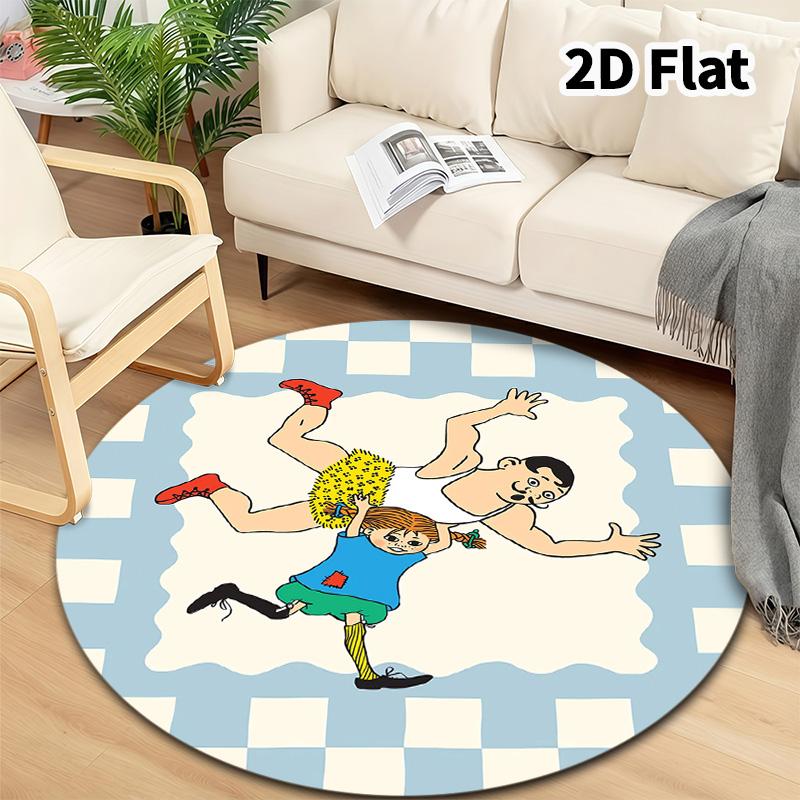 Pippi Round Area Rug Carpet Rug For Living Room Bedroom Sofa Playroom Decor Nonslip Floor Mat