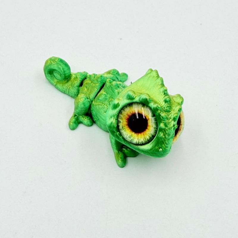 3D Printed Mini Chameleon Figures Movable Joint Big Eyes Lizard Model Fidget Toy Home Decor Desktop Ornament Gift Collection