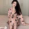 Ice Silk Long-Sleeved Pajamas For Women'S Autumn Girlfriends, Polka Dot Sweet, Can Be Worn Outside, Loungewear Two-Piece Set