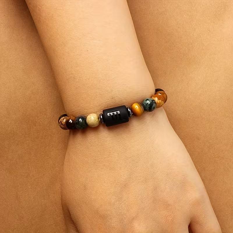 12 Constellations Natural Stone Beaded Bracelet Zodiac Tiger Eye Stretch Bracelet for Women Men