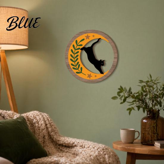Crescent Moon Cat Decor 4Pcs 3D Boho Wall Decoration Round Wooden Hangings Animal Star Sun Hangings Botanical Decor Layered Wood Plaque for Living