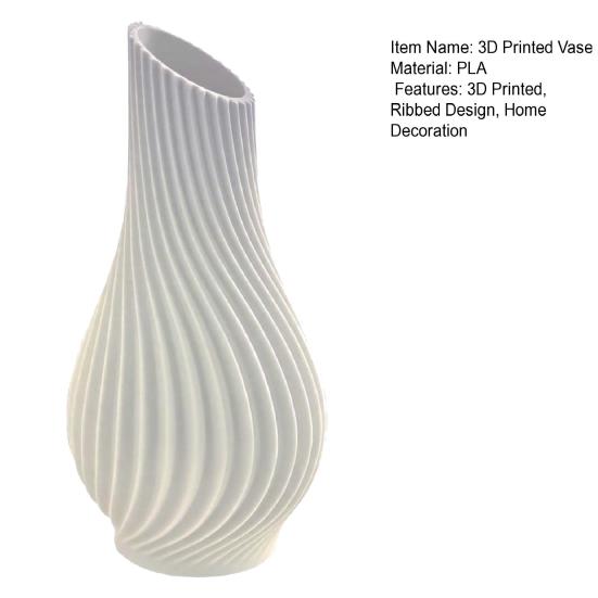 Indoor Plant Vase 3D Printed Ribbed Flower Vase, Decorative Plastic Floral Table Centerpiece Holder Container for Home Office Living Room