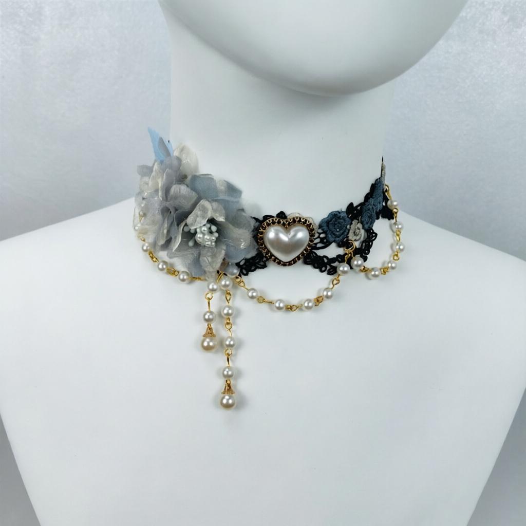 Elegant Retro Rose Flower Collarbone Chain Necklace Gothic Lolita Black Lace Collar Choker Ornament Wedding Halloween Accessorie