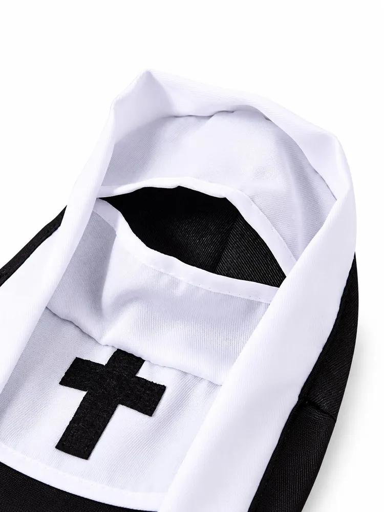 Halloween costume for cats and dogs, nun image for cat and small dog, black and white cape with hood, size M