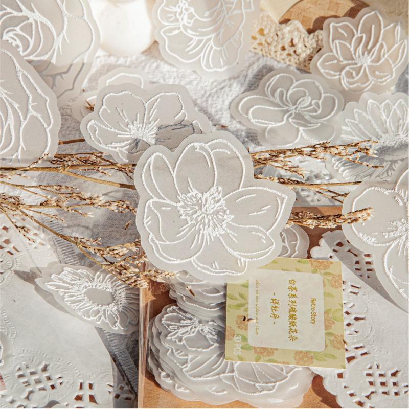 30 Blatt Weißes Transparentpapier Blumenaufkleber Transparente Botanische Muster Für Journal Scrapbook DIY Deko