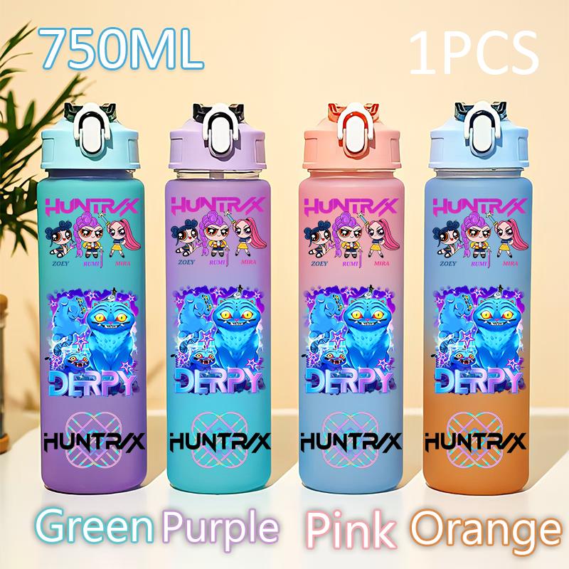 Kpop 750ML Dämonenjäger Wasserflasche K Pop Krieger Rumi Mira Zoey KPOP Trinkflasche Schule Huntrix Kürbis Plastik Wasserbecher