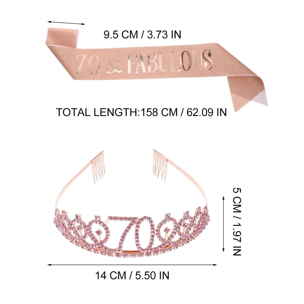 1Set Glitter Birthday Sash Tiara Set 70 Years Old Party Decorations Accessories Birthday Sash Party Decorations