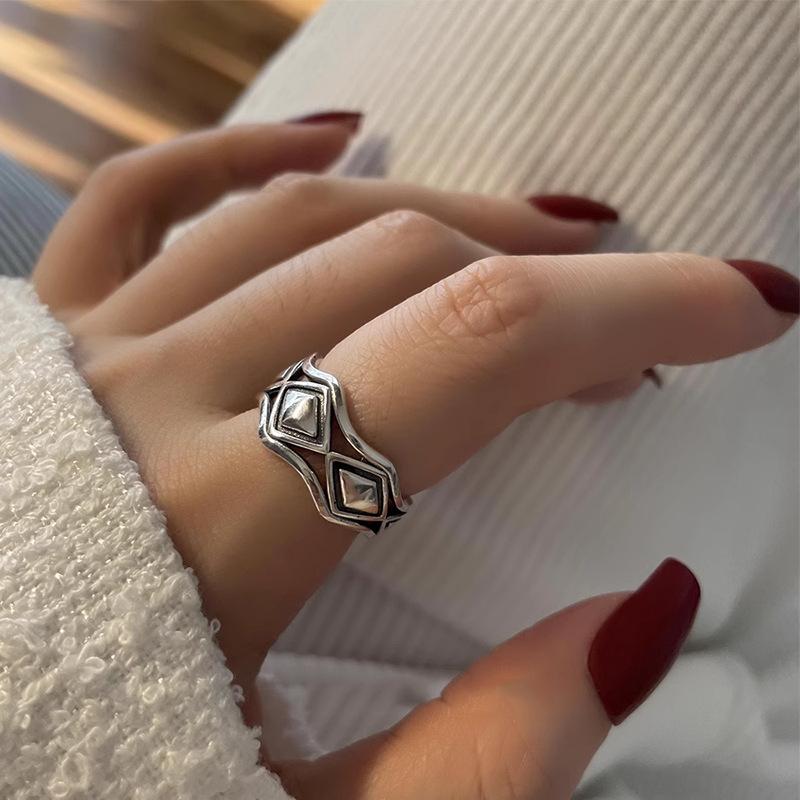 925 Silver Irregular Water Droplets Cross Ring Female Simple Retro Handmade Jewelry